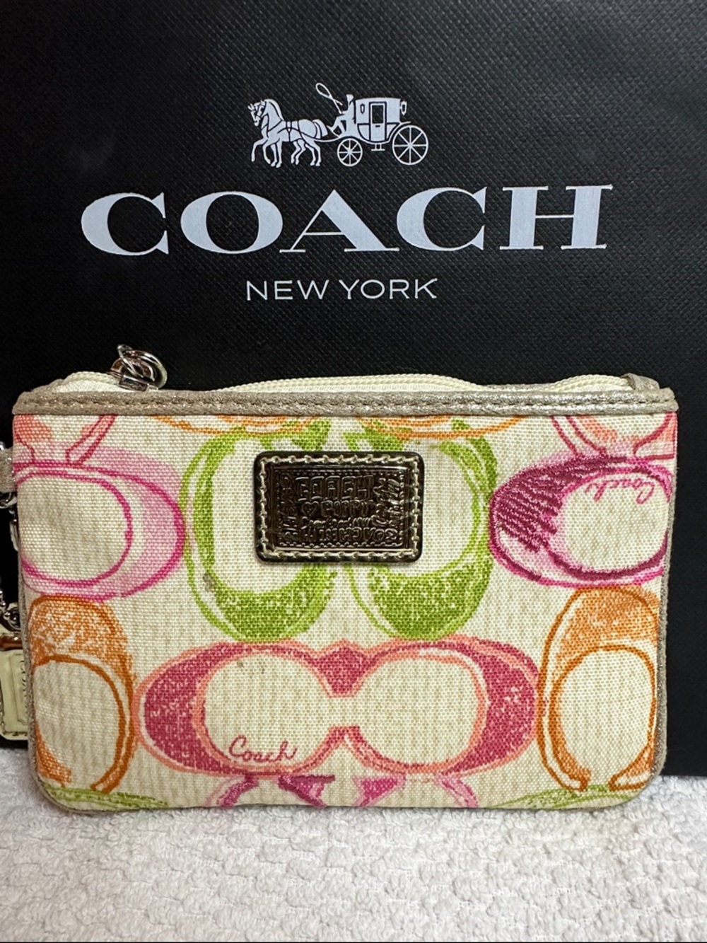 COACH poppy Multicolor Signature Canvas Wristlet Coin Pouch